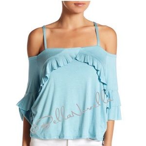 🔴 Ruffle Cold Shoulder Top Aqua Blue New sz XL